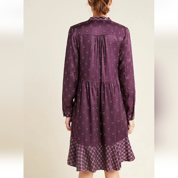 Anthropology Maeve Gillian Abstract Dress Purple Wine XL Ruffle Hem Relaxed Fit - Picture 2 of 8